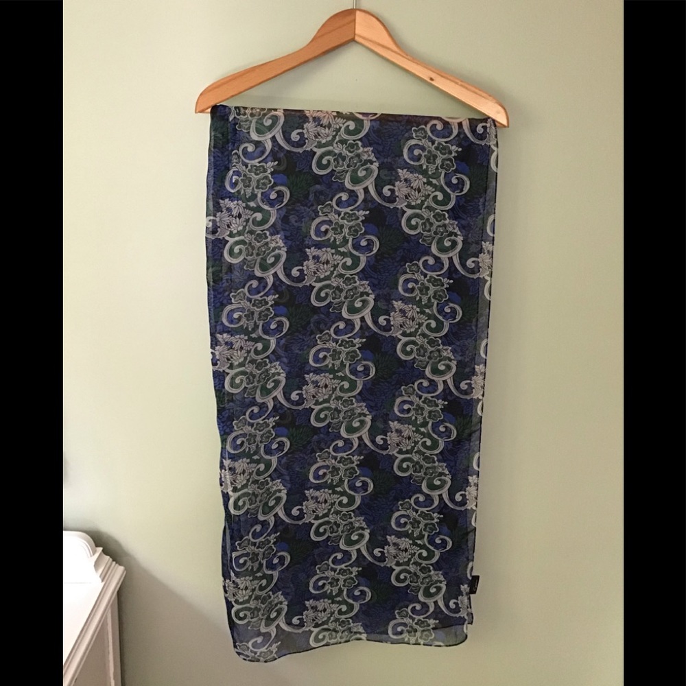 Beautiful scarf, rich blue, green and black print